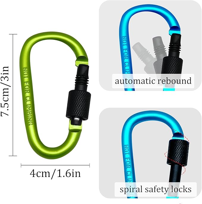 6 Pack Small Locking Carabiner, 3 Inch Aluminum D-Shape Snap Hook with Screw Gate for Hiking, Camping, Fishing&Backpack(Not for Climbing)