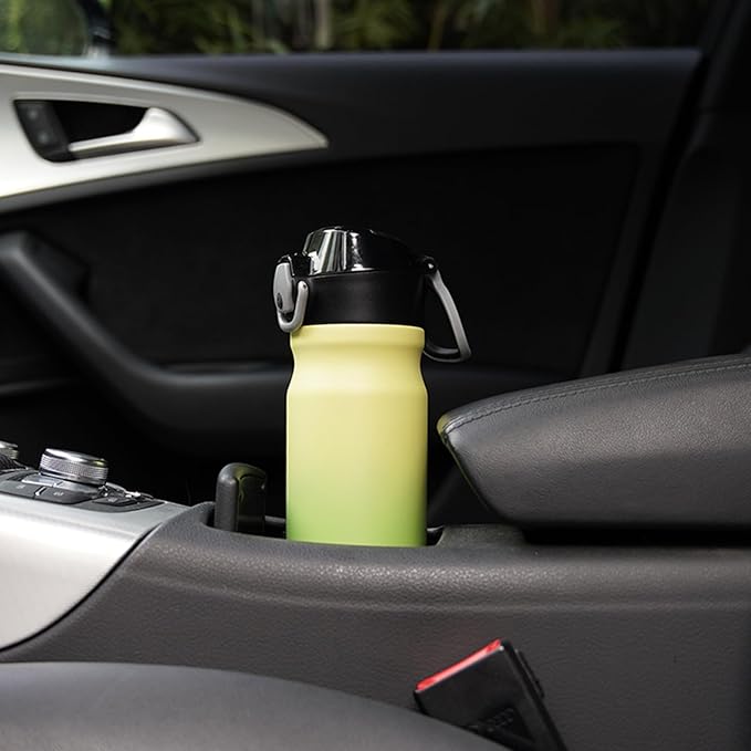 BJPKPK Insulated Water Bottle 18oz Stainless Steel Water Bottles with Straw and Carry Handle Double Wall Metal Thermal Flask,Lime