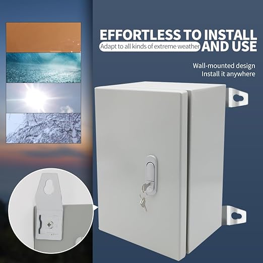 Waterproof Metal Electrical Enclosure with Lock,12 * 8 * 6 in Outdoor Electrical Box,IP66 Waterproof & Dustproof Electrical Junction Box(300 * 200 * 150mm)