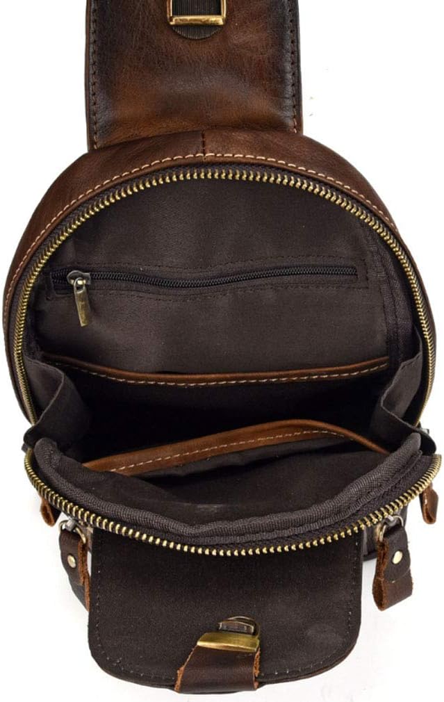 Hebetag Leather Sling Bag Crossbody Backpack for Men Women Outdoor Travel Camping Hiking Shoulder Chest Day Pouch Casual Vintage Sling Daypack Coffee