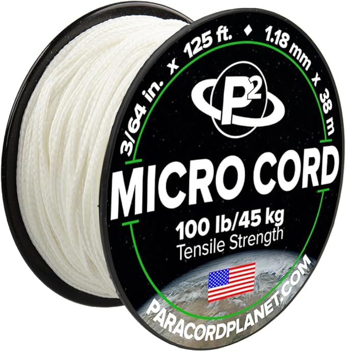 Paracord Planet Micro Paracord – Thin Braided Cord for Crafting, Fishing, and DIY Projects in 125 ft Spools – Glow in The Dark
