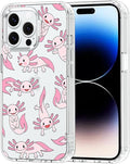 MOSNOVO Case for iPhone 14 Pro Max, [Buffertech 6.6ft Military-Grade Drop Protection] [Anti Peel Off Tech] Clear TPU Bumper Phone Case Cover Design - Pink Axolotl
