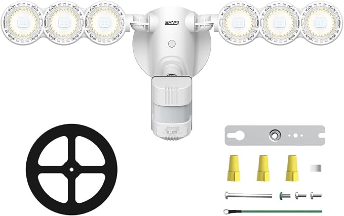 SANSI 45W 6000LM Motion Sensor Outdoor Lights, 5000K 600W Equiv LED Outdoor Lights for House, 4 Modes Wide 320° Angle Flood Lights Outdoor for Yard, Soffit, Garage, Doorways IP65 Waterproof