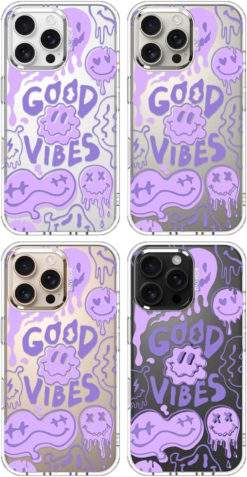 MOSNOVO Case for iPhone 16 Pro Max, [Buffertech 6.6ft Military-Grade Drop Protection] [Anti Peel Off Tech] Clear TPU Bumper Phone Case Cover Design - Good Vibes