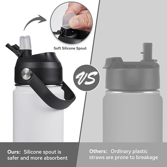 Fijinhom 24oz Insulated Stainless Steel Water Bottle, Wide Mouth Double Wall Vacuum, Silicone Straw, Sweat & Leak Proof, BPA Free Insulated Water Flask for Travel, Keep Cold 24h Hot 12h, White