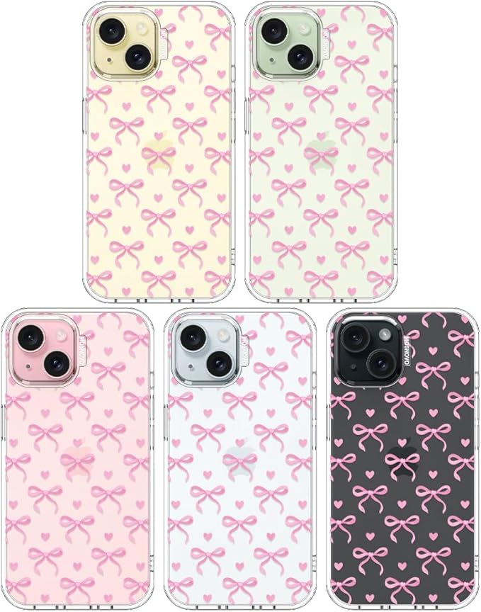 MOSNOVO Case for iPhone 15, [Buffertech 6.6ft Military-Grade Drop Protection] [Anti Peel Off Tech] Clear TPU Bumper Phone Case Cover Design - Bowtiful Love