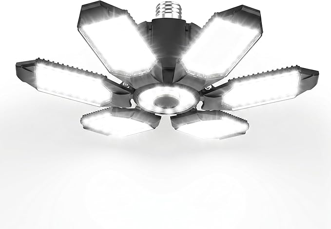BRAINIAC LED Garage Light Bulb 150W 15000LM Deformable Garage Lights Ceiling led with 6 Adjustable Panels, E26/E27 Screw in Shop Lights for Basement Barn Porch