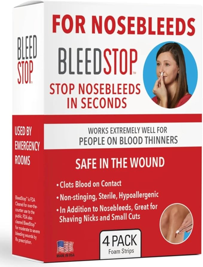 BleedStop™ Nosebleed Strips – Fast Acting Blood Coagulant Foam Inserts – Helps Clot Blood on Contact – Non-Stinging Sterile Hypoallergenic for Mild to Heavy Nosebleeds