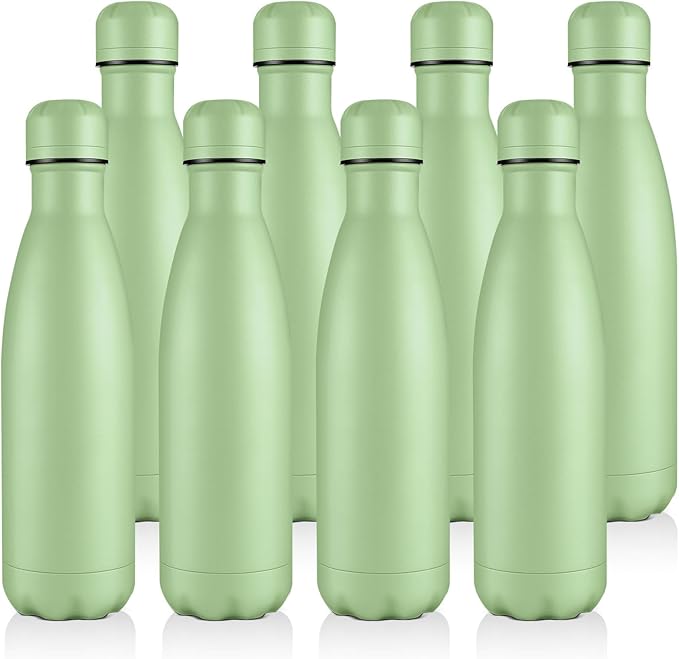 Volhoply 17oz Stainless Steel Water Bottles Bulk, Leakproof Insulated Metal Water Bottle for Sports, Travel, Adult, Available in Packs of 1, 4, or 8（Green,8 Pack）