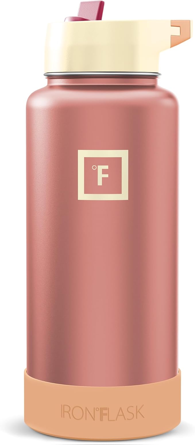IRON °FLASK Camping & Hiking Hydration Flask with Straw, Wide Mouth Insulated Stainless Steel Sports Water Bottle - Dream Sunset 32 oz - Straw (1 Lid)