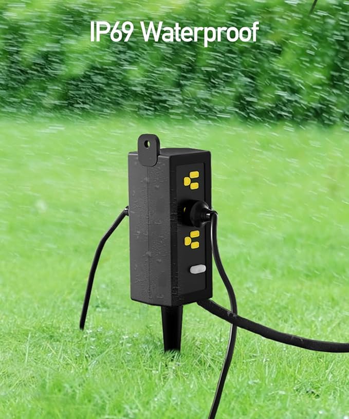 Outdoor Power Strip Weatherproof, ZZJ IP69 Grade Waterproof Surge Protector, 25 FT Outdoor Extension Cord with Stake, 6 AC Outlets,14 AWG Heavy Duty Cord for Outdoor Patio Garden-Black