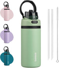 BJPKPK 17oz Insulated Water Bottle with 2-1 Straw Spout Lid, Stainless Steel Metal Water Bottles with Carry Handle, BPA Free, Leak-Proof, Fits in Car Cup Holder, Thermo for Sports,Macaron Green