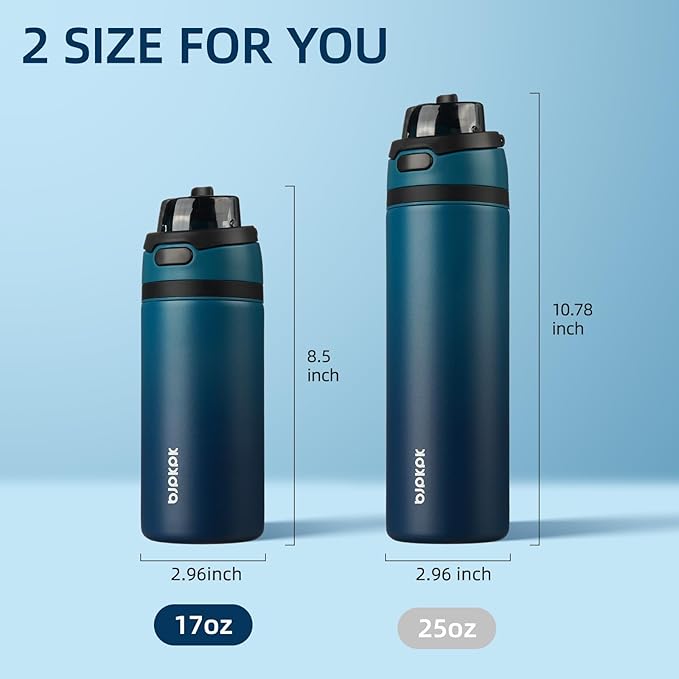 BJPKPK 17oz Insulated Water Bottle with 2-1 Straw Spout Lid, Stainless Steel Metal Water Bottles with Carry Handle, BPA Free, Leak-Proof, Fits in Car Cup Holder, Thermo for Sports,Sea