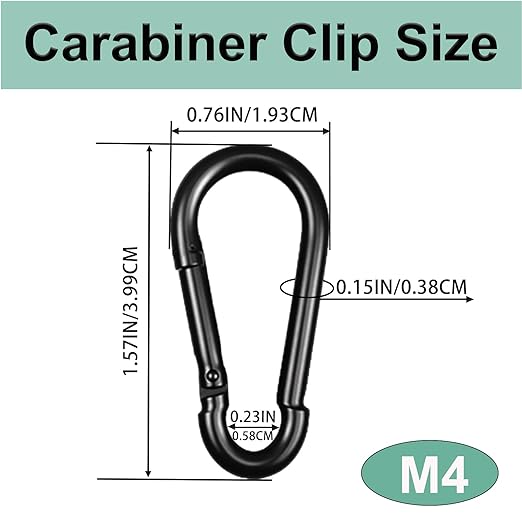 Black Carabiner, Heavy Duty Galvanized Steel Spring Snap Hook Carabiner Clips with 120LBS Holding Capacity, Ideal for Outdoor, Hammock, Swing and Travel (12PCS M4 1.6Inch)