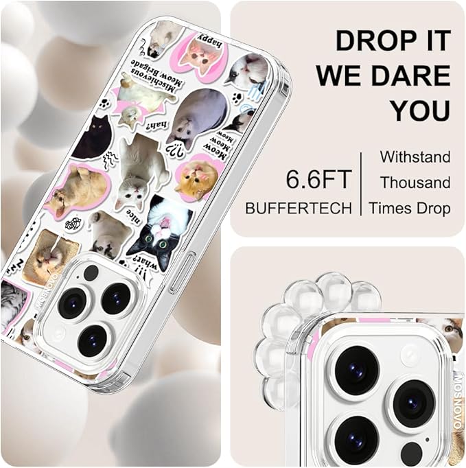 MOSNOVO Case for iPhone 14 Pro, [Buffertech 6.6ft Military-Grade Drop Protection] [Anti Peel Off Tech] Clear TPU Bumper Phone Case Cover Design - The Cat Brigade