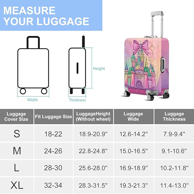 ANNA QUEEN Fantasy Castle Travel Luggage Cover -Stretchable Airplane Suitcase Protector Sleeve,Universal Washable Fit for 20-22 Inch Checked Baggage,Water Resistant Durable Luggage Protector,S