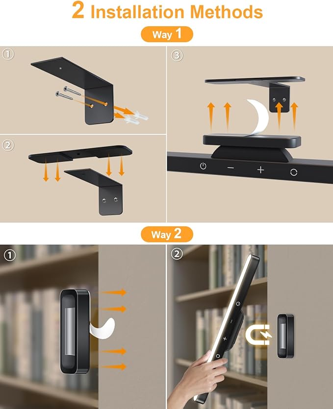 WILLED 5W Picture Lights, 3 Colors Rechargeable Battery Operated Picture Frame Lights, Poster Lights with Remote, Dimmable & Timer, Gallery Light, Art Display Lighting for Paintings Wireless, Black