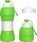 Collapsible Lightweight 20oz Water Bottle, Food-Grade Silicone BPA Free, Foldable Portable Leak Proof Office Travel Cycling Sports Outdoor Water Bottle with Vertical Hook (green, Short nozzle)