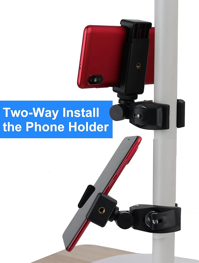 Phone Holder with Clamp for Stroller, Golf Cart, Cell Phone Mount Holder for Bike, Shopping Cart, Wheelchair, Mic Stand Phone Holder