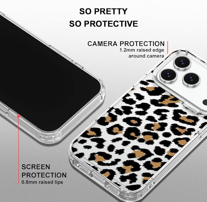 MOSNOVO for iPhone 17 Pro Case | Military Grade 6.6ft Drop Tested | Camera Control | Clear with Leopard Print Design