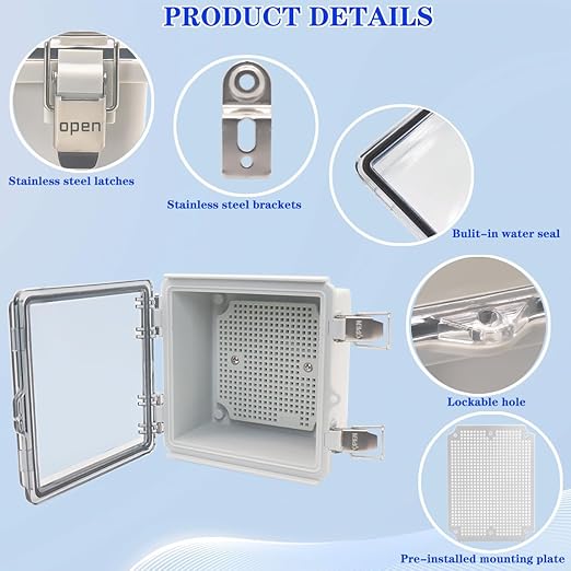Outdoor Waterproof Electrical Box Junction Box Weatherproof IP67 ABS Plastic Enclosure Switch Router Project Box Electronics Enclosure with Mounting Plate Wall Bracket Clear 5.9"x5.9"x3.5"