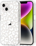 MOSNOVO for iPhone 13/14 Case | Military Grade 6.6ft Drop Tested | Clear with White Leopard Print Design