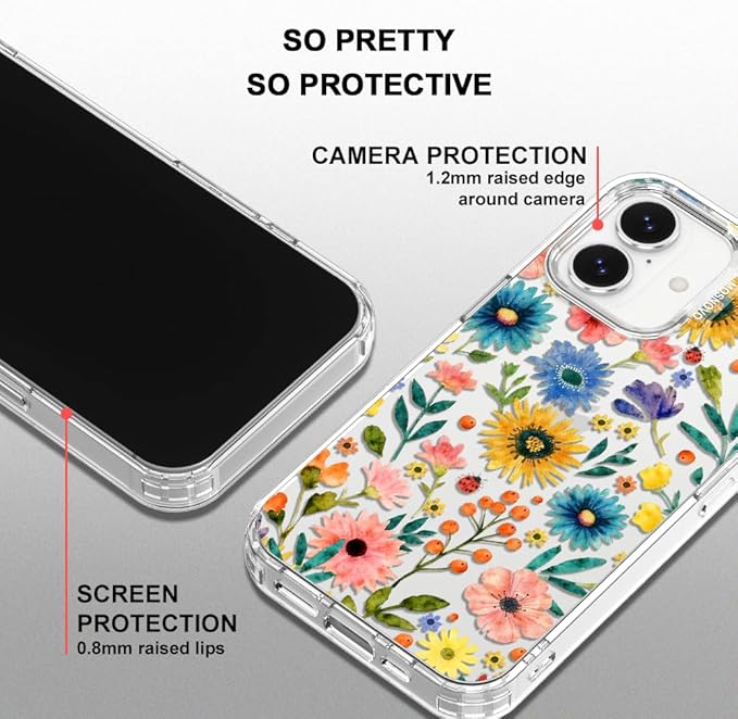 MOSNOVO for iPhone 17 Case, Shockproof Military-Grade Protection 6.6ft Drop Tested, Camera Control, Clear Phone Case for iPhone 17, Wildflower Bloom Design