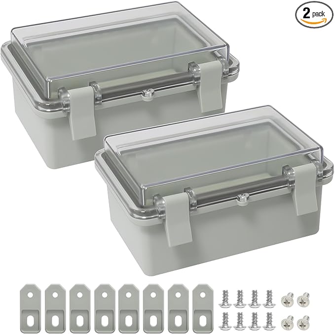 ABS Plastic Dustproof Waterproof IP65 Junction Box Hinged Shell Universal Electrical Project Enclosure Gray, with PC Transparent Clear Cover 5.9 x 3.9 x 2.8inch(150 x100 x70mm), 2 Pack