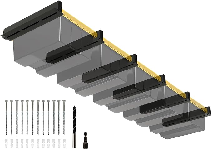 5-bin Overhead Garage Storage Rack, Heavy Duty Ceiling Storage Racks, Powder Coated Tote Storage Rack for Garages, Sheds, Storerooms (6 PCS, for 5 Bins)