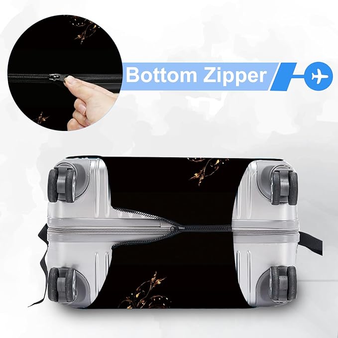 ANNA QUEEN Gold Butterfly Travel Luggage Cover -Stretchable Airplane Suitcase Protector Sleeve,Universal Washable Fit for 20-26 Inch Checked Baggage,Water Resistant Durable Luggage Protector
