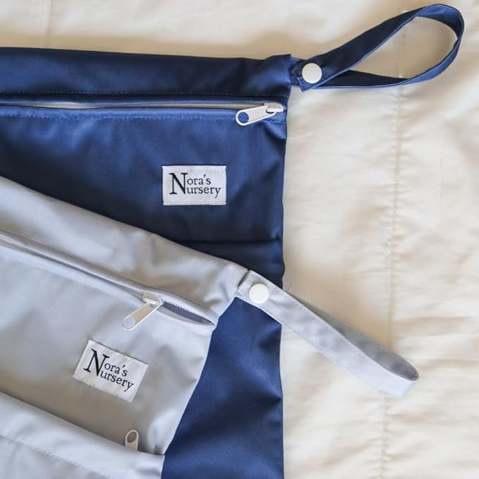 Nora's Nursery Wet Dry Bags with Two Zippered Pockets - Reusable and Washable for Swimming, Travel, Beach, Pool, Daycare, Cloth Diapers, Toiletries, and Wet Swimsuits - 11x15, Sea - 2-Pack