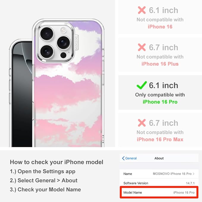 MOSNOVO for iPhone 16 Pro Case, Shockproof Military-Grade Protection 6.6ft Drop Tested, Clear Phone Case for iPhone 16 Pro, Sunset Glow Design