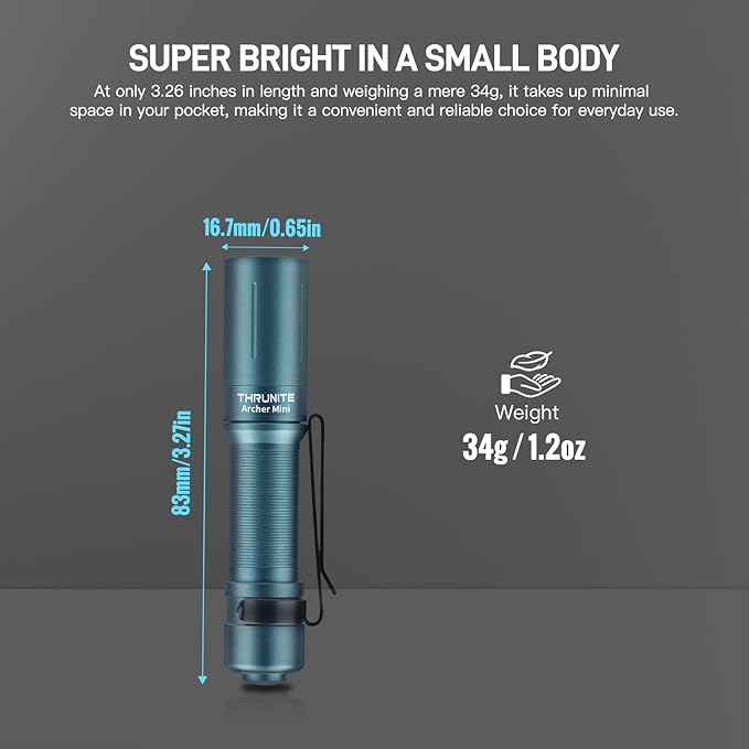 ThruNite Archer Mini Pocket EDC Pen Flashlight, USB-C Rechargeable Mini LED Flashlights, 405 Lumens Slim Pen Light with Clip for Inspection, Everyday Carry and Emergency Use - Blue Cool White