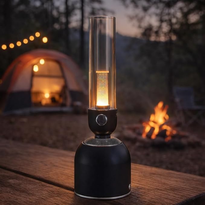 Rechargeable 3-in-1 Camping Lantern with Bluetooth Speaker, Essential Oil Diffuser, Dimmable with Tactile Knob, 1800K/2200K/2700K Tone Options, Classic Lantern Style with Sleek Black