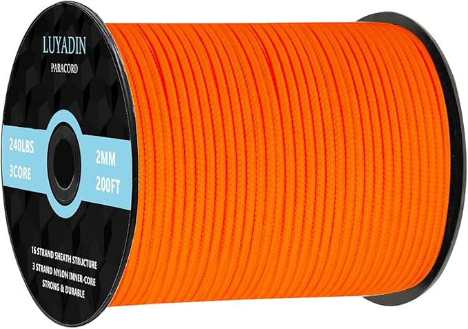 Paracord 240lb - Diameter 2mm Micro Utility Cord -3 Strand Parachute Spool Cord - 100ft 200ft,Paracord for Camping,Hiking,Fishing,Outdoor and DIY