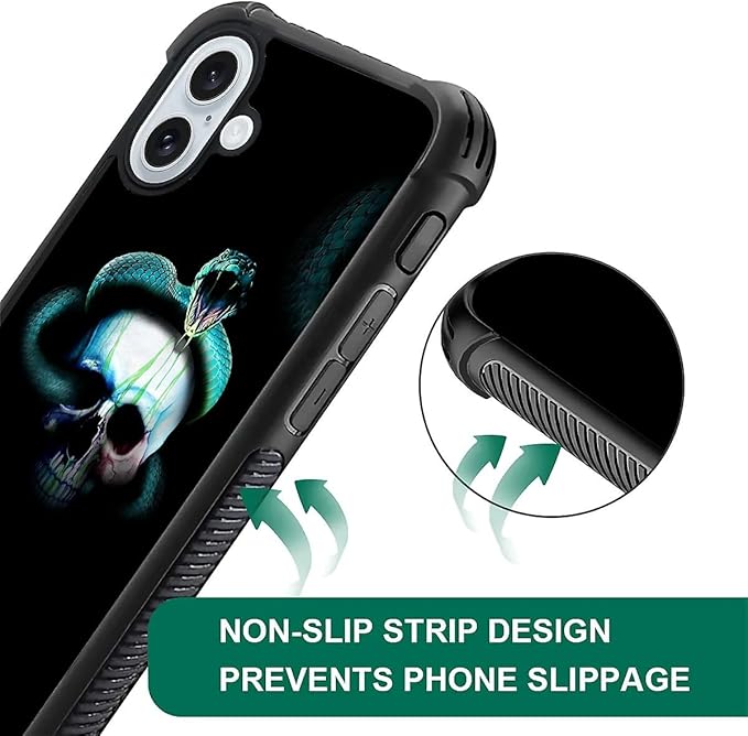 for iPhone 16 Plus Case, Skeleton Winding Snake Pattern Graphic Design Girl Boy Soft Silicone Hard Acrylic Shock Protection for iPhone 16 Plus
