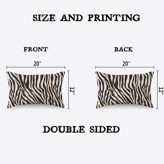 TKS MITLAN Zebra Print Pillow Covers 12 x 20 Inch Black White Leopard Line Stripes Wild Animal Skin Decorative Throw Pillow Covers Linen Cushion Case for Sofa Couch