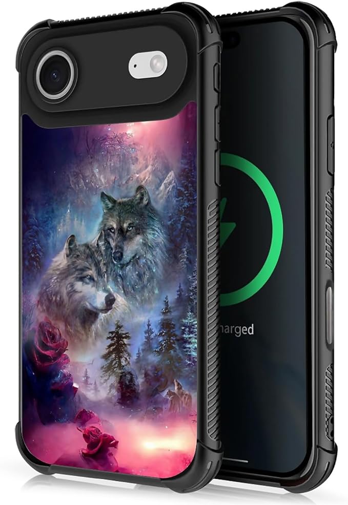 for iPhone 17 Air Case,for MagSafe Graphic Design for Girl Boy Soft Silicone Hard Acrylic Shock Protection Designed for iPhone 17 Air Star Two Wolfs Howling Pattern