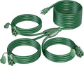 K KASONIC - 40FT Outdoor Extension Cord 1 to 3 Splitter, 3 Prong Outlets Plugs with Safety Covers, Weatherproof Extension Cord for Christmas Decorations, 16/3 SJTW, ETL Listed, Green