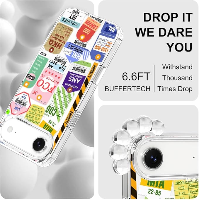 MOSNOVO for iPhone Air Case | Military Grade 6.6ft Drop Tested | Camera Control | Clear with Air Ticket Labels Design