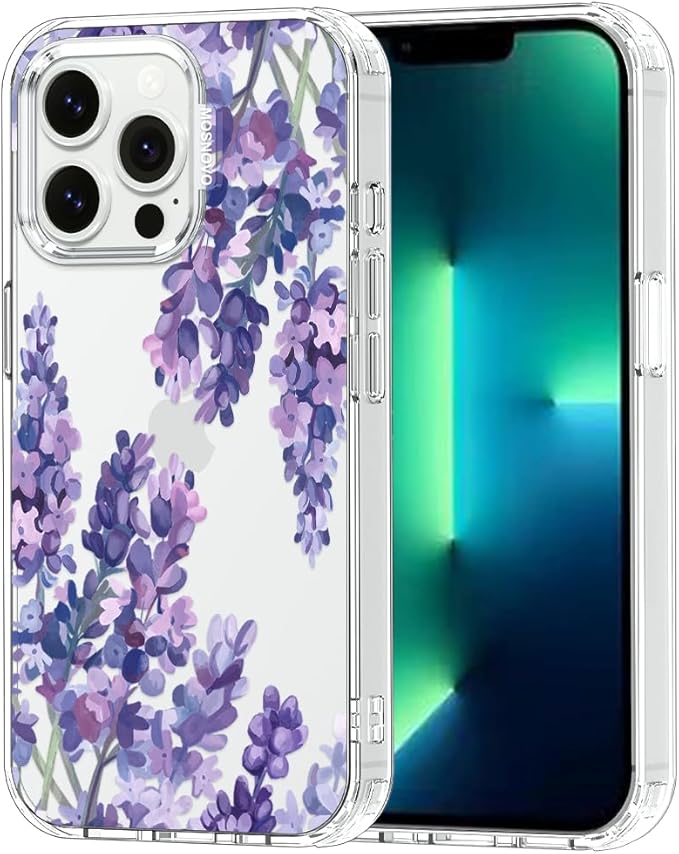 MOSNOVO Case for iPhone 13 Pro, [Buffertech 6.6ft Military-Grade Drop Protection] [Anti Peel Off Tech] Clear TPU Bumper Phone Case Cover Design - Lavender