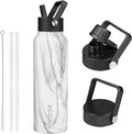 BJPKPK Insulated Water Bottles with Straw Lid, 40oz Stainless Steel Water Bottles with 3 Lids, BPA Free Leakproof Thermo, Tumblers, Cups for Sports, Gym- White Birch