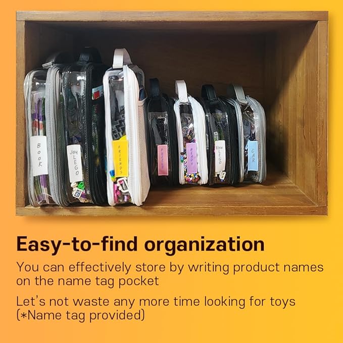 holay 4 Packs PVC Toy Storage Organizer with Zipper, Name Tag & Manual Pocket, Clear Durable Case for Blocks, Clay, Board Games, Travel (White, Small)