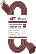 YOJOE Indoor Outdoor Extension Cord, 3 Prong 13A Weatherproof Power Cord, 16 Gauge Heavy Duty 6 ft Brown Extension Cord for Garage, Garden and Home, 16/3 SJTW UL Listed