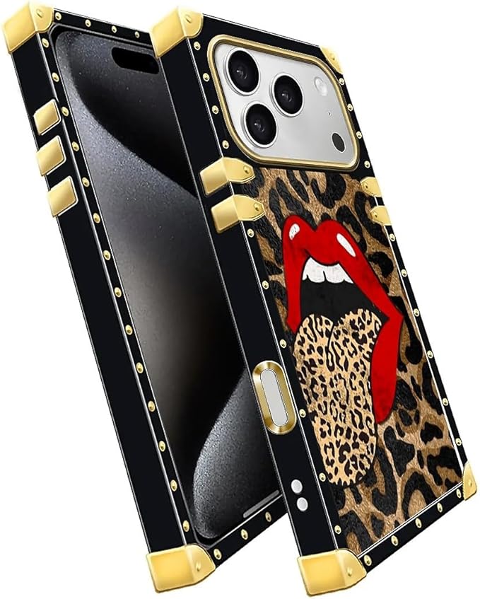 for iPhone 17 Pro Case Luxury Golden Decoration for Girl Women Soft TPU Shockproof Protective Hard PC Back for iPhone 17 Pro Crazy Pattern Brown Leopard Print Mouth