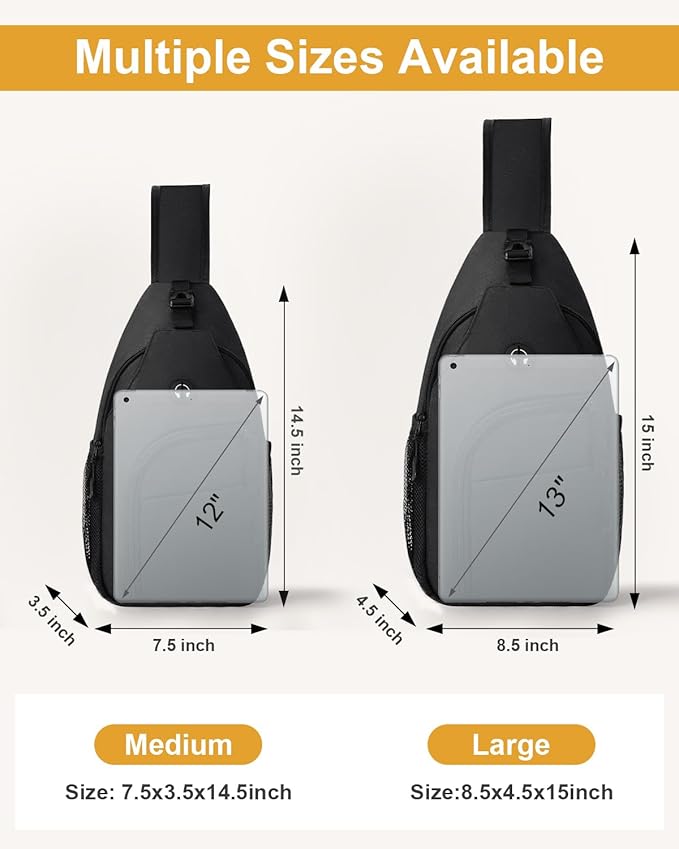 Pritent Crossbody Bags for Women Man Waterproof Sling Bag Backpack Trendy Casual Cross Body Bag with Convertible Shoulder Strap Chest Bag for Camping Hiking Travel Essentials (Black, Medium )