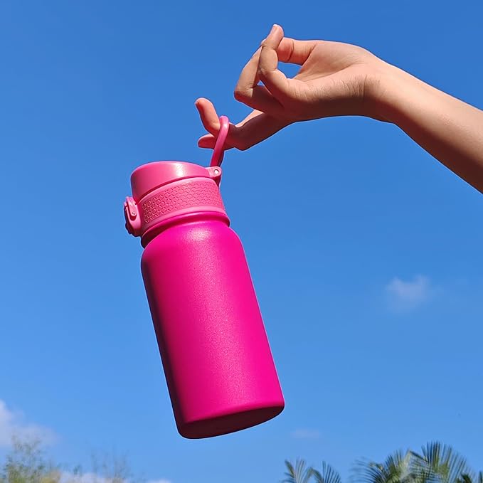 OLDLEY 12oz kids Water Bottle, Stainless Steel Insulated Water Bottle For Kids, With Straws Leak-proof, Kids Water Bottles For School Boys Girls,Pink