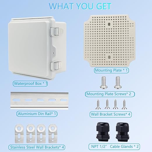 Junction Box, Outdoor Electrical Boxes Waterproof IP67 ABS Plastic Project Box Stainless Latches Enclosure with Mounting Plate, Wall Brackets, 5.9"x5.9"x3.5"