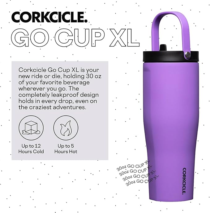 Corkcicle Go Cup XL - Leak-Proof Travel Tumbler - Triple Insulated Stainless Steel Water Bottle - Easy-Carry Handle - Summer Drinkware Gift - Keeps Drinks Ice Cold - 30 oz - Varsity Blue