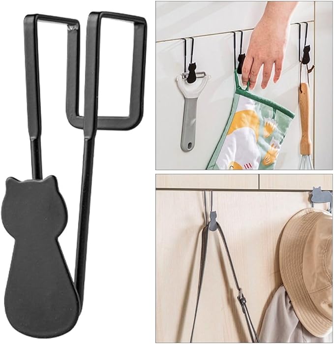 3Pcs- Over Cabinet Door Hooks Iron Decorative Cat Over The Cupboard Drawer Hooks Multi-Purpose for Kitchen Bathroom Bedroom